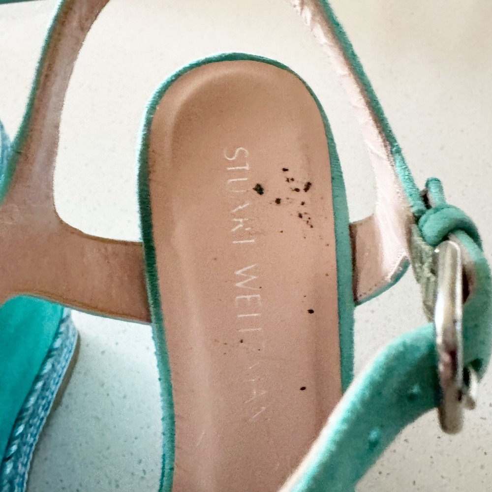 STUART WEITZMAN Island Suede Turquoise Embellished Rope Wedge Sandals Size 8 - Picture 7 of 10
